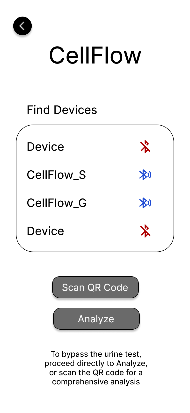 Start a New Test / Test History Screen