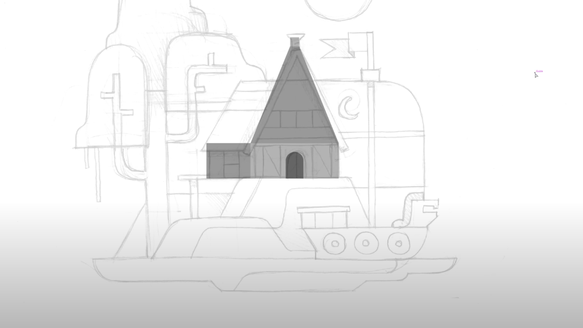 Initial sketch showing basic composition