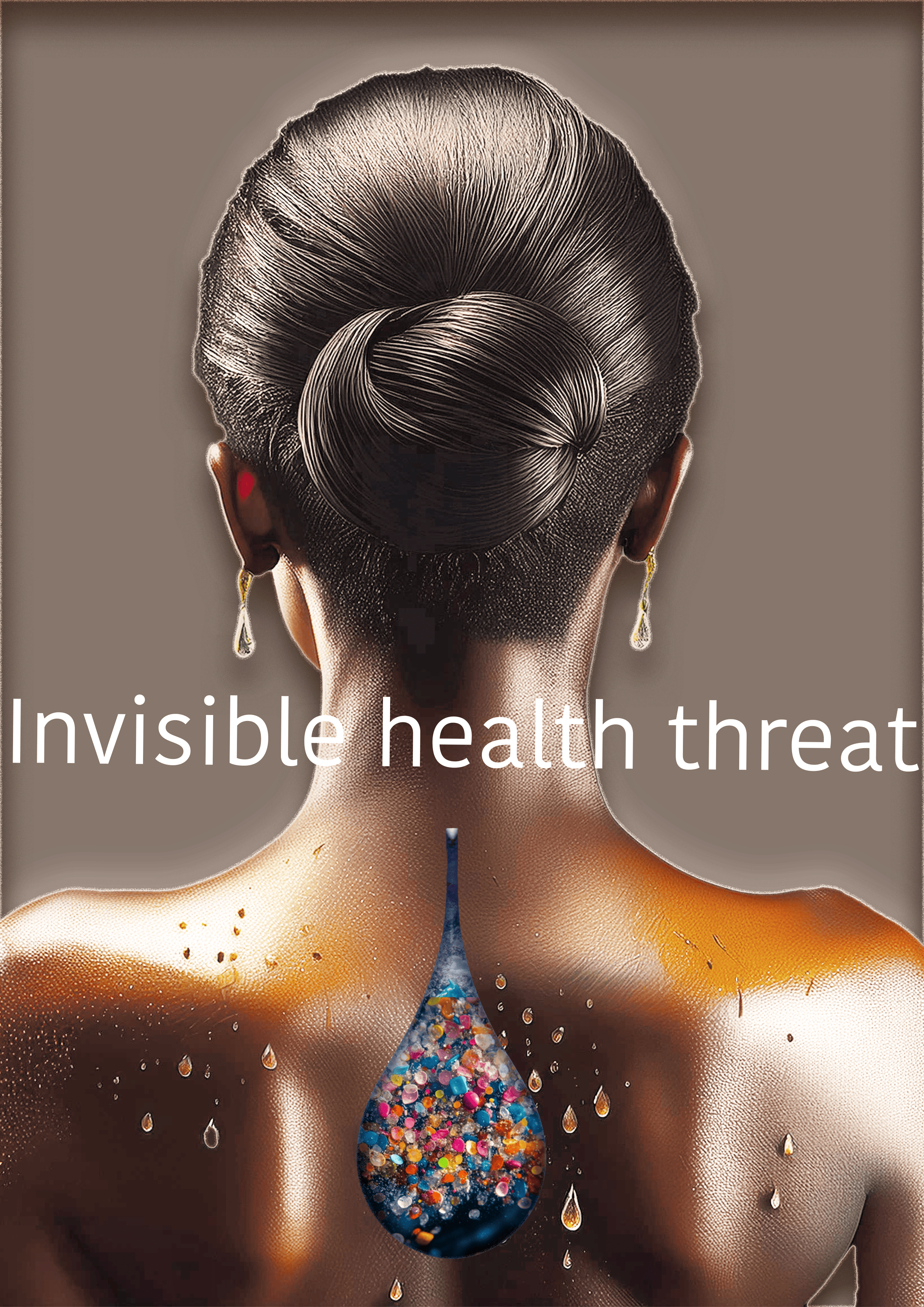 Final concept - Human silhouette with water droplet revealing microplastic contamination